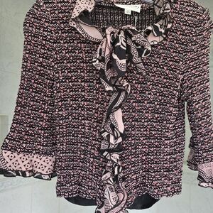 Women's Pink and Black Ruffle Top